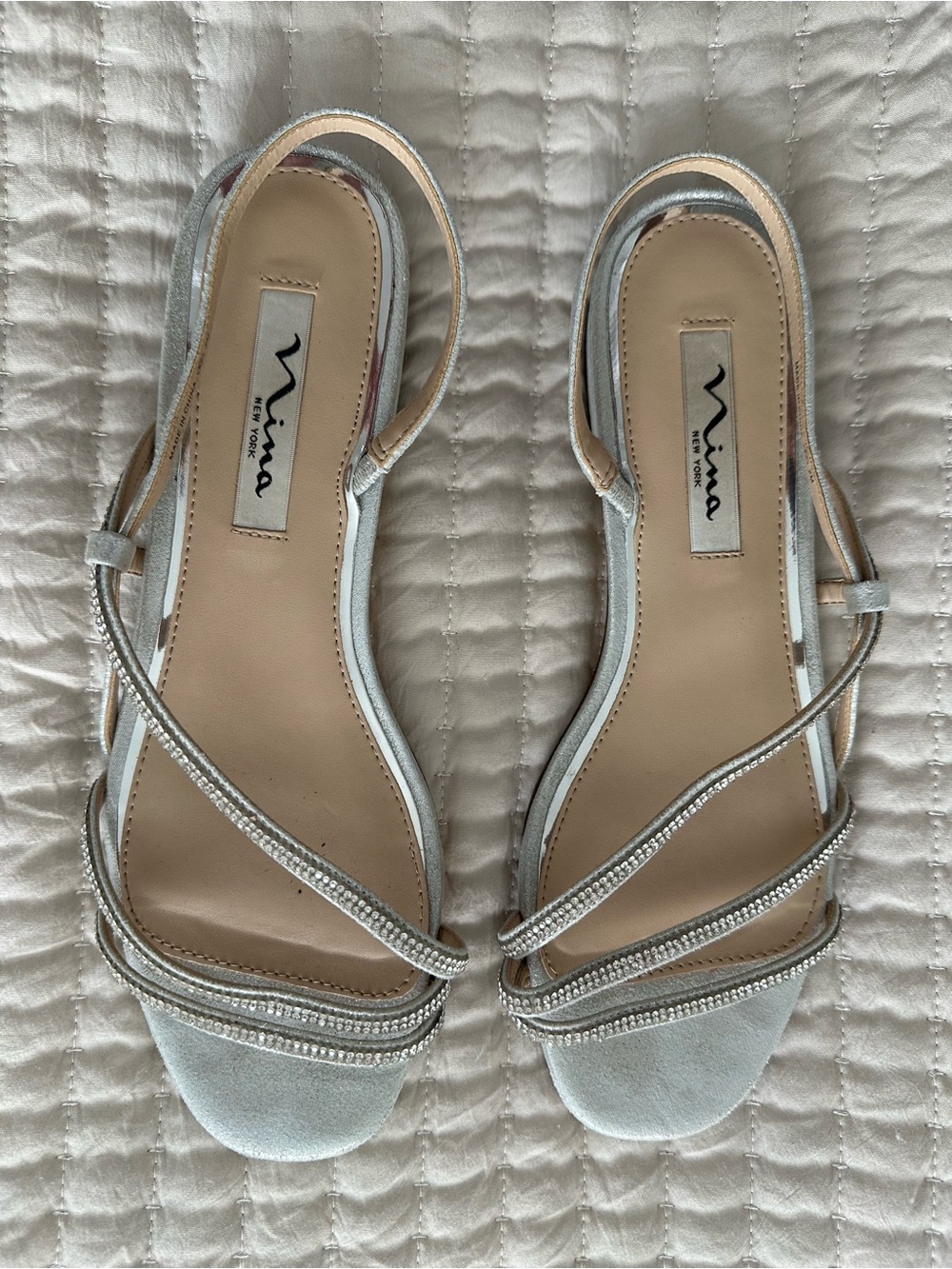 ANNA New York Silver Crystal-Trim Slingback Sandals